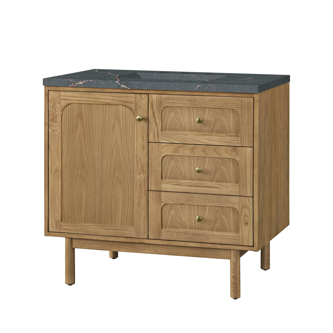 Laurent 36" Single Vanity, Light Natural Oak w/ 3 CM Parisien Bleu Top