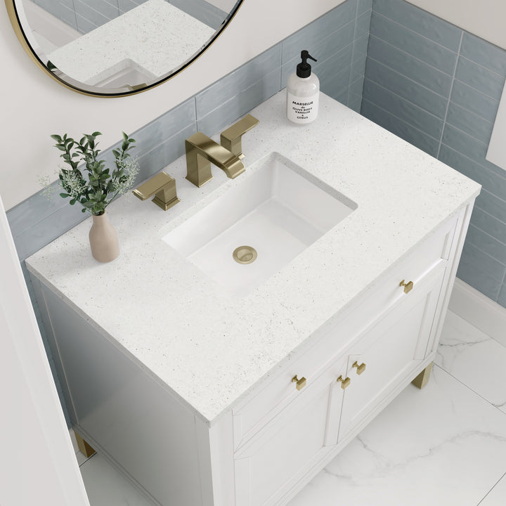 Chicago 36" Single Vanity, Glossy White, w/ 3 CM Lime Delight Silestone® Top