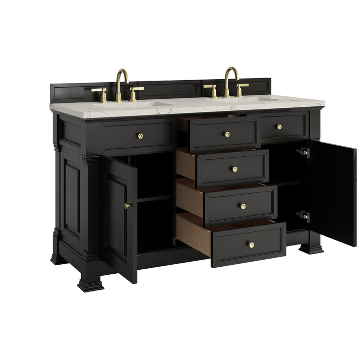 Brookfield 60" Double Vanity, Black Onyx w/ 3 CM Victorian Silver Silestone® Top