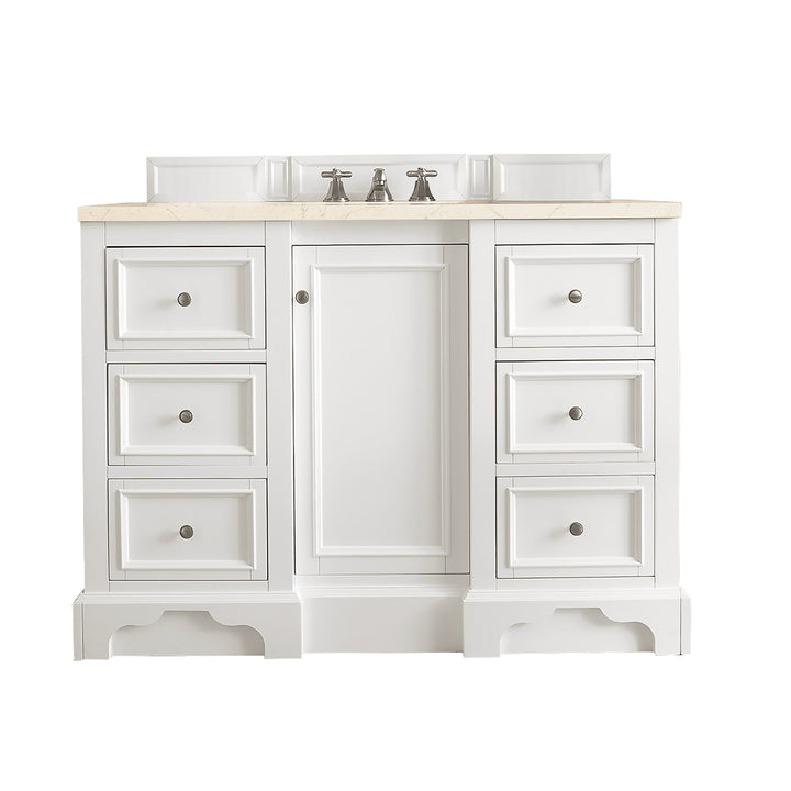De Soto 48" Single Vanity, Bright White w/ 3 CM Eternal Marfil Silestone Top