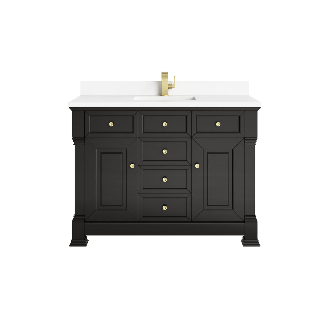 Brookfield 48" Single Vanity, Black Onyx w/ Single Hole 3 CM White Zeus Silestone® Top & Backsplash
