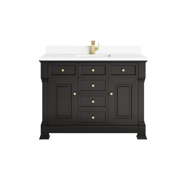 Brookfield 48" Single Vanity, Black Onyx w/ Single Hole 3 CM White Zeus Silestone® Top & Backsplash