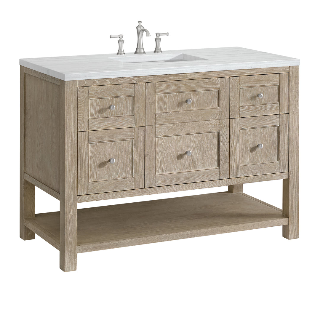 Breckenridge 48" Single Vanity, Whitewashed Oak w/ 3 CM Arctic Fall Solid Surface Top