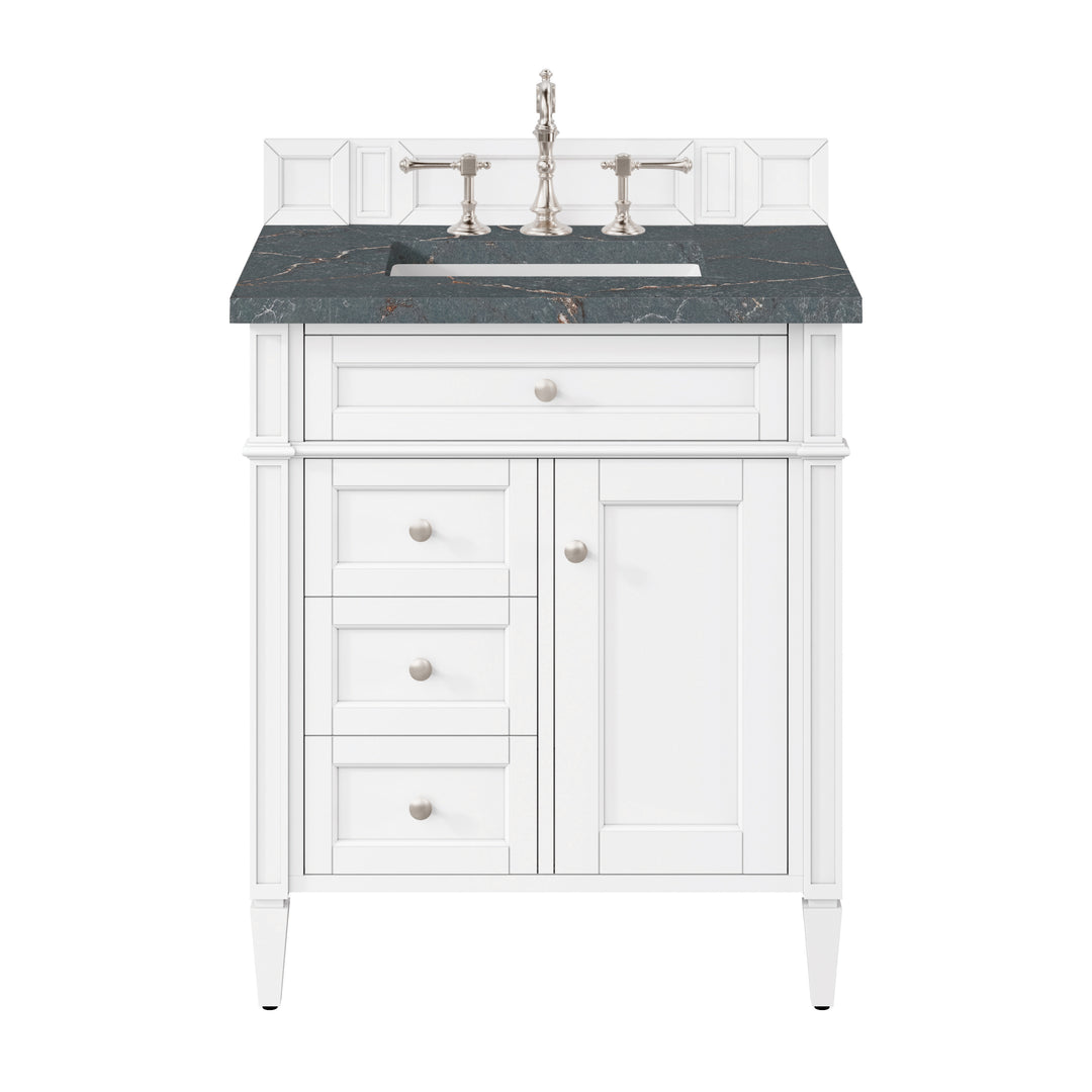 Brittany 30" Single Vanity, Bright White, w/ 3 CM Parisien Bleu Silestone Top
