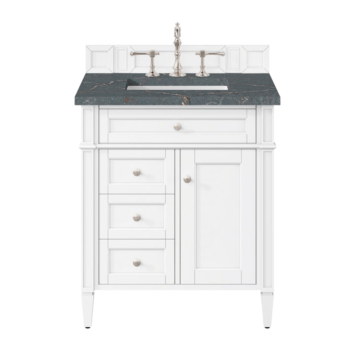 Brittany 30" Single Vanity, Bright White, w/ 3 CM Parisien Bleu Silestone Top