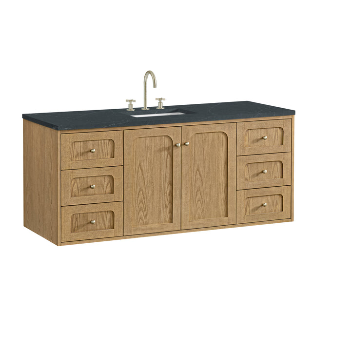 Laurent 60" Single Vanity, Light Natural Oak, w/ 3 CM Charcoal Soapstone Quartz Top