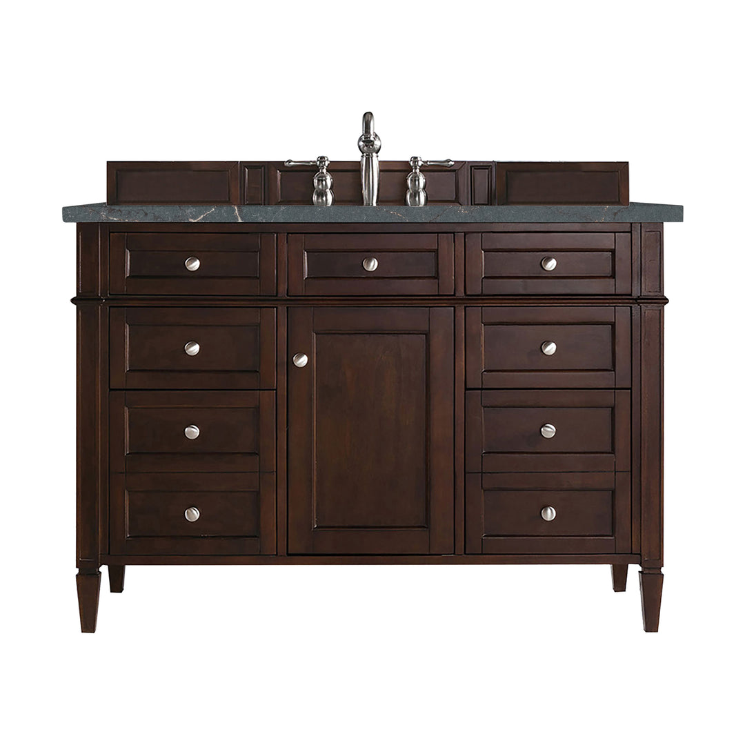 Brittany 48" Single Vanity, Burnished Mahogany w/ 3 CM Parisien Bleu Silestone Top