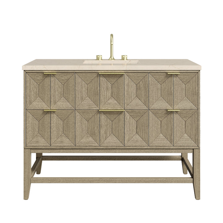 Emmeline 48" Single Vanity, Pebble Oak w/ 3 CM Eternal Marfil Silestone Top