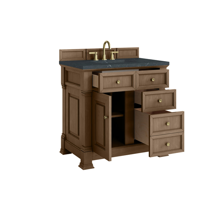 Brookfield 36" Single Vanity, Pecan w/3 CM Charcoal Soapstone Silestone® Top