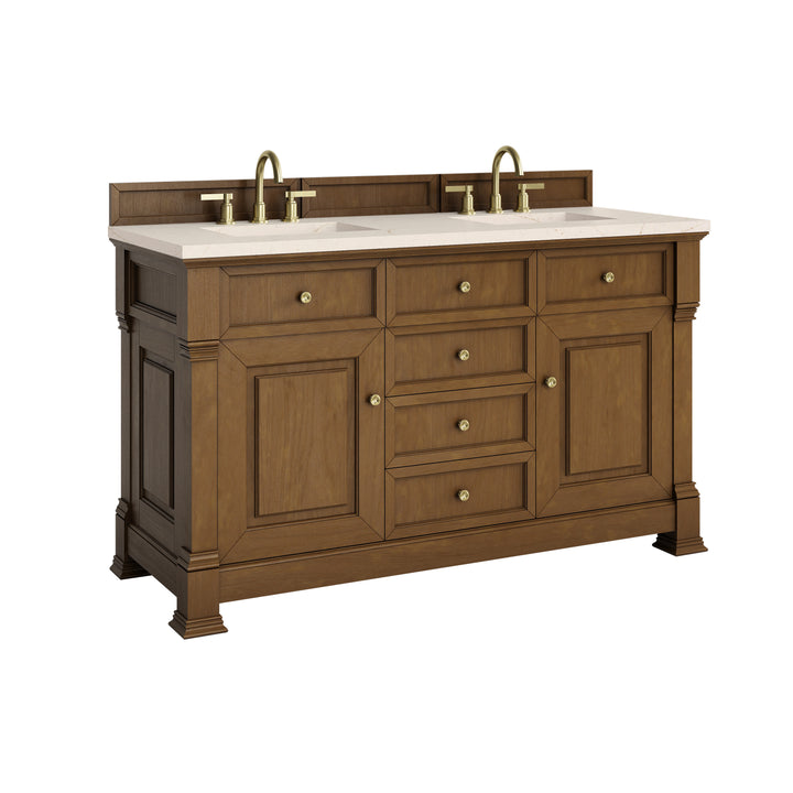 Brookfield 60" Double Vanity, Honey Oak w/3 CM Eternal Marfil Silestone® Top