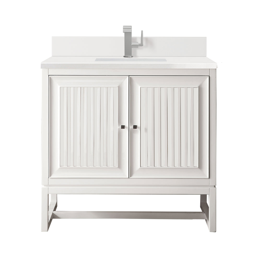 Athens 36" Single Vanity, Glossy White w/ Single Hole 3 CM White Zeus Silestone Top & Backsplash