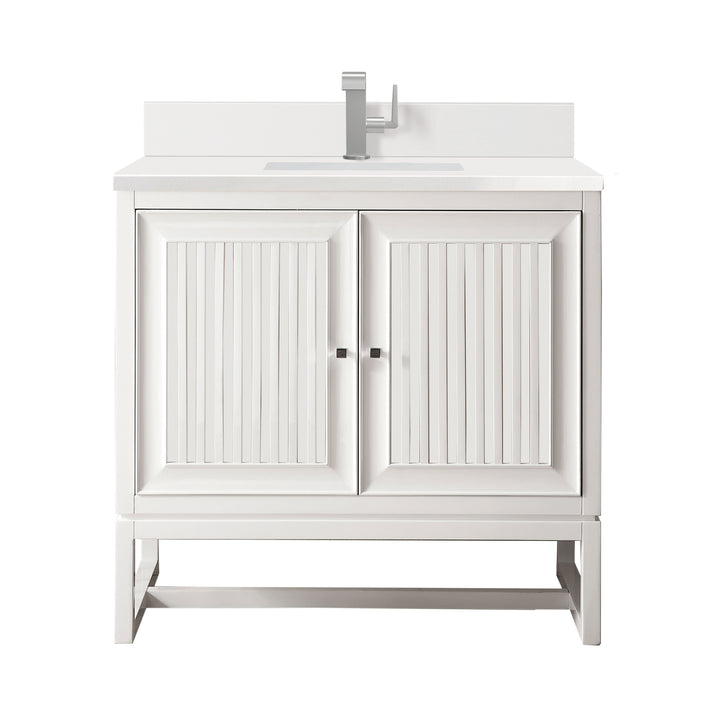 Athens 36" Single Vanity, Glossy White w/ Single Hole 3 CM White Zeus Silestone Top & Backsplash