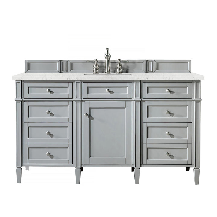 Brittany 60" Single Vanity, Urban Gray w/ 3 CM Eternal Jasmine Pearl Silestone Top