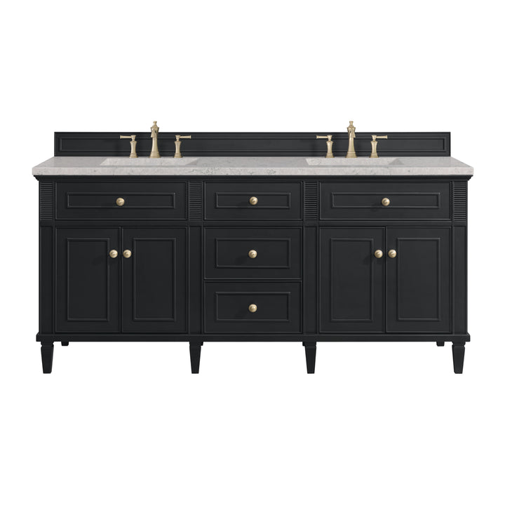 Lorelai 72" Double Vanity, Black Onyx w/ 3 CM Eternal Jasmine Pearl Silestone Top