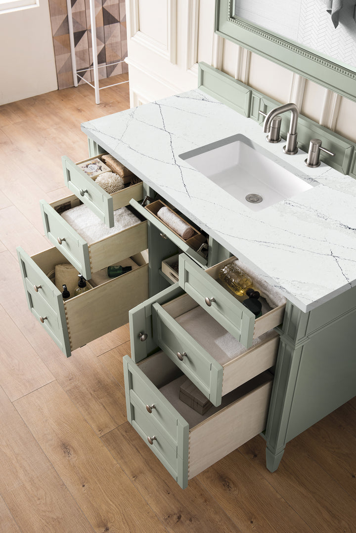 Brittany 48" Single Vanity, Sage Green w/ 3 CM Ethereal Noctis Silestone Top w/FreePower Wireless Charger