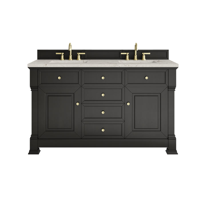 Brookfield 60" Double Vanity, Black Onyx w/ 3 CM Victorian Silver Silestone® Top w/FreePower Wireless Charger