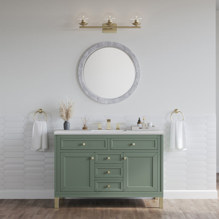 Chicago 48" Single Vanity, Smokey Celadon, w/ 3 CM Arctic Fall Solid Surface Top