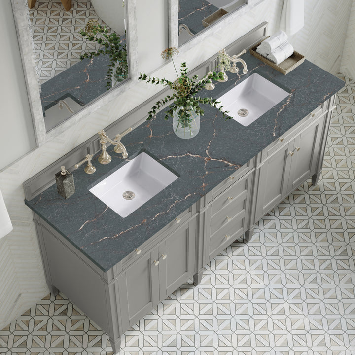Brittany 72" Double Vanity, Urban Gray w/ 3 CM Parisien Bleu Silestone Top