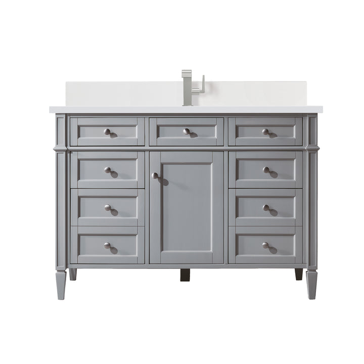 Brittany 48" Single Vanity, Urban Gray w/ Single Hole 3 CM White Zeus Silestone Top & Backsplash