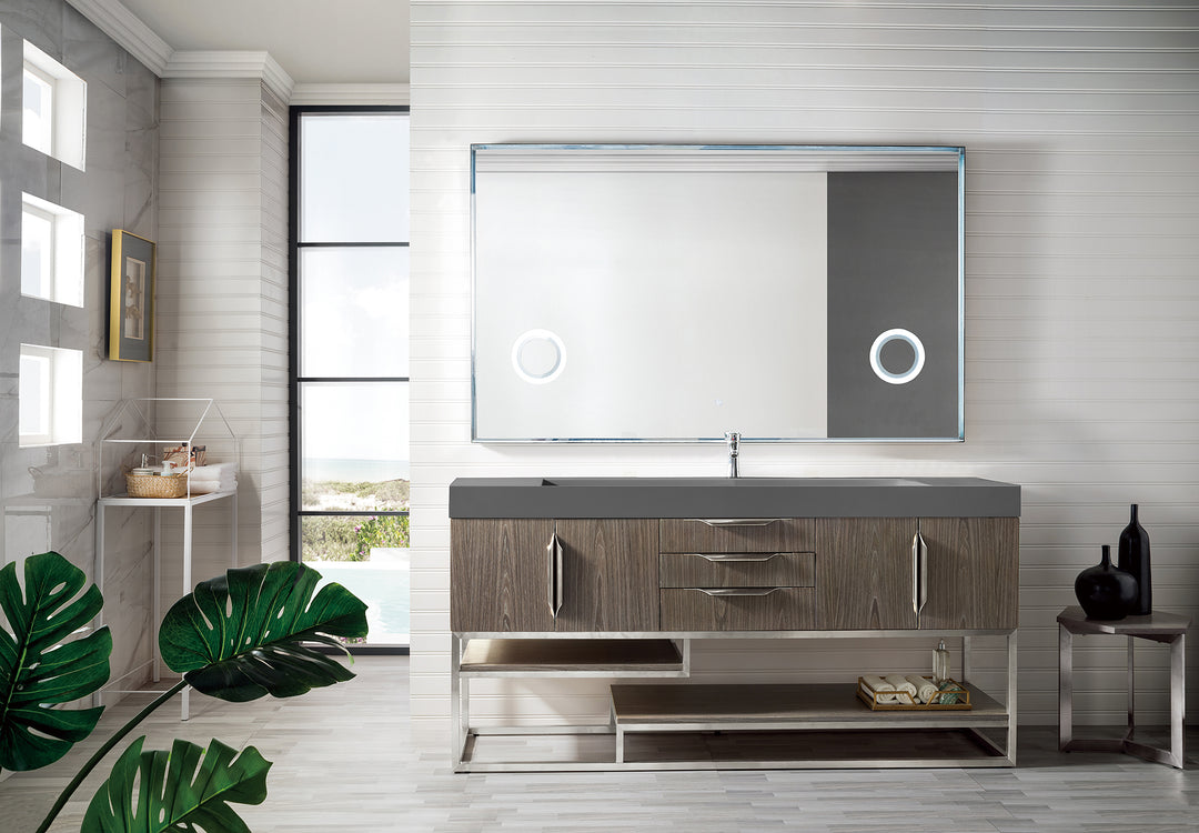 Columbia 72" Single Vanity, Ash Gray w/ Dusk Grey Glossy Composite Stone Top