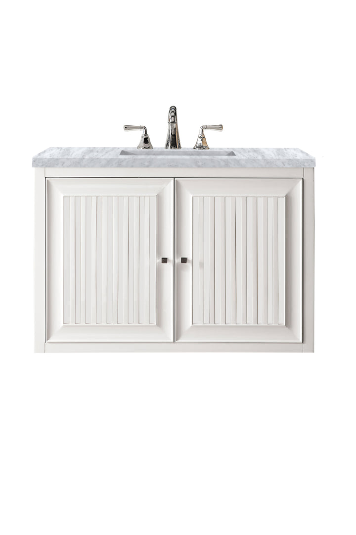 Athens 36" Single Vanity, Glossy White w/ 3 CM Carrara White Top