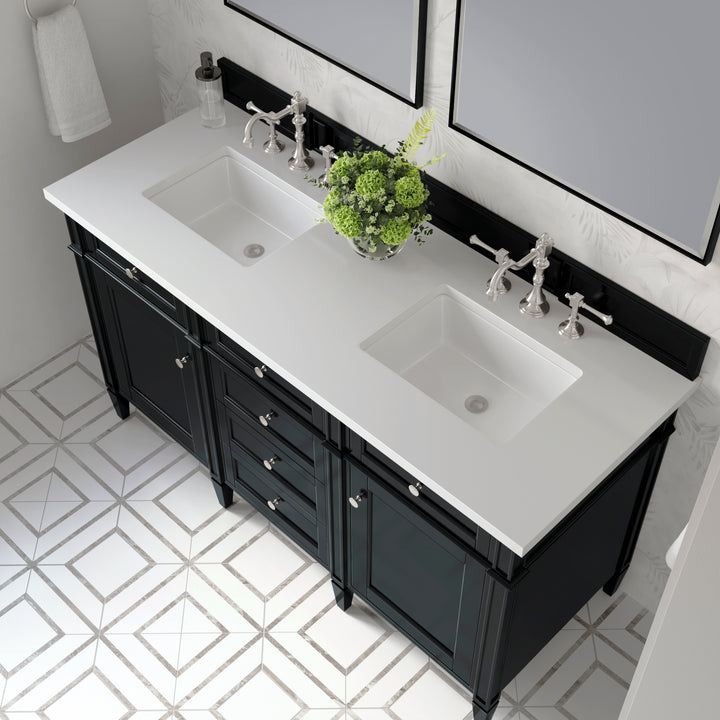 Brittany 60" Double Vanity, Black Onyx w/ 3 CM White Zeus Silestone Top