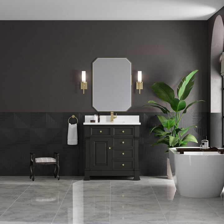 Brookfield 36" Single Vanity, Black Onyx w/ Single Hole 3 CM White Zeus Silestone® Top & Backsplash