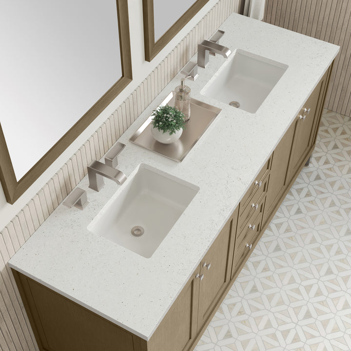 Chicago 72" Double Vanity, Walnut Whisper, w/ 3 CM Lime Delight Silestone® Top