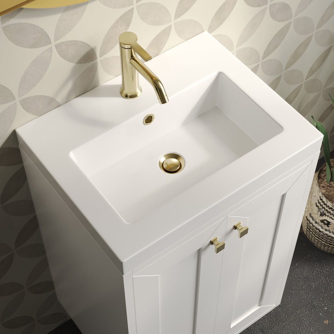 Chianti 20" Single Vanity, Glossy White, Champagne Brass, w/ White Glossy Composite Stone Top