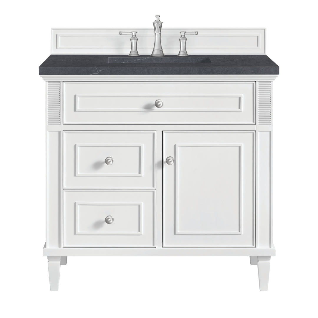 Lorelai 36" Single Vanity, Bright White w/ 3 CM Charcoal Soapstone Silestone Top