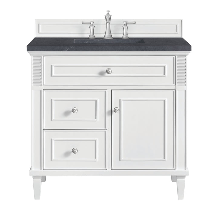 Lorelai 36" Single Vanity, Bright White w/ 3 CM Charcoal Soapstone Silestone Top