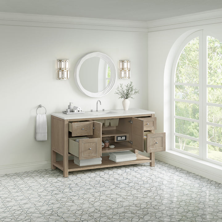 Breckenridge 60" Single Vanity, Whitewashed Oak, w/ 3 CM Lime Delight Quartz Top