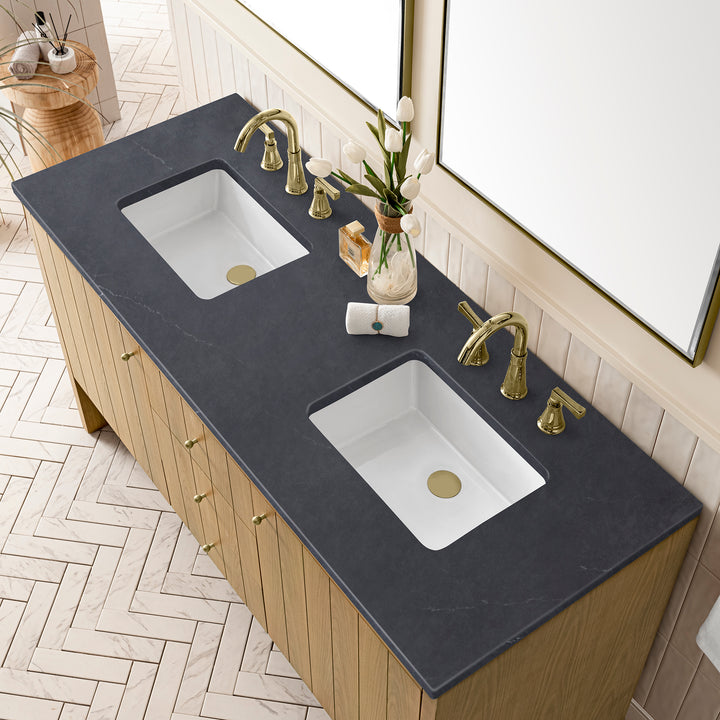 Hudson 60" Double Vanity, Light Natural Oak w/ 3 CM Charcoal Soapstone Top