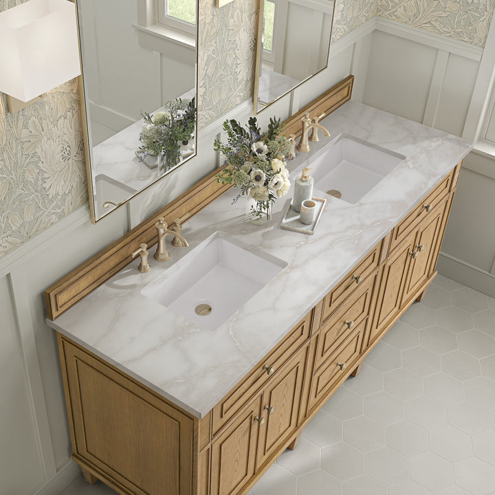 Lorelai 72" Double Vanity, Light Natural Oak w/ 3 CM Victorian Silver Silestone Top