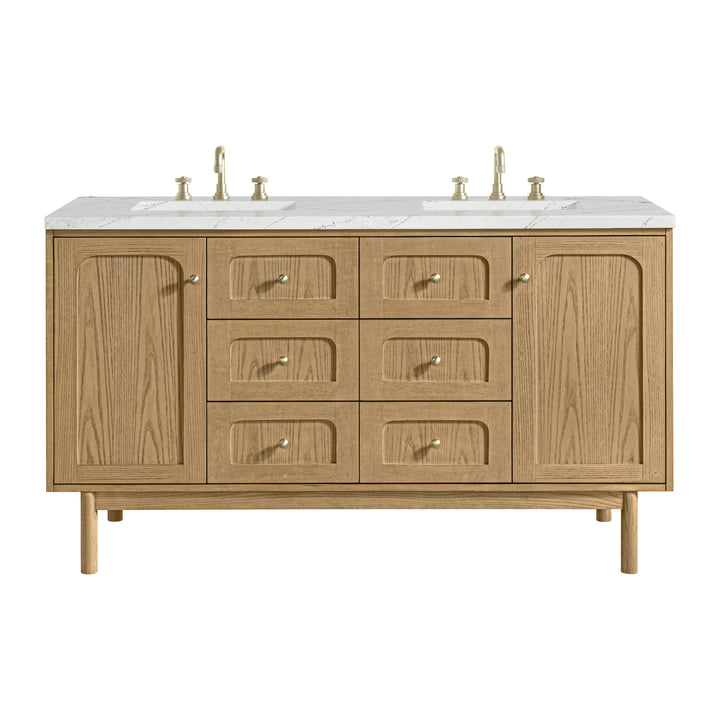 Laurent 60" Double Vanity, Light Natural Oak, w/ 3 CM Ethereal Noctis Quartz Top