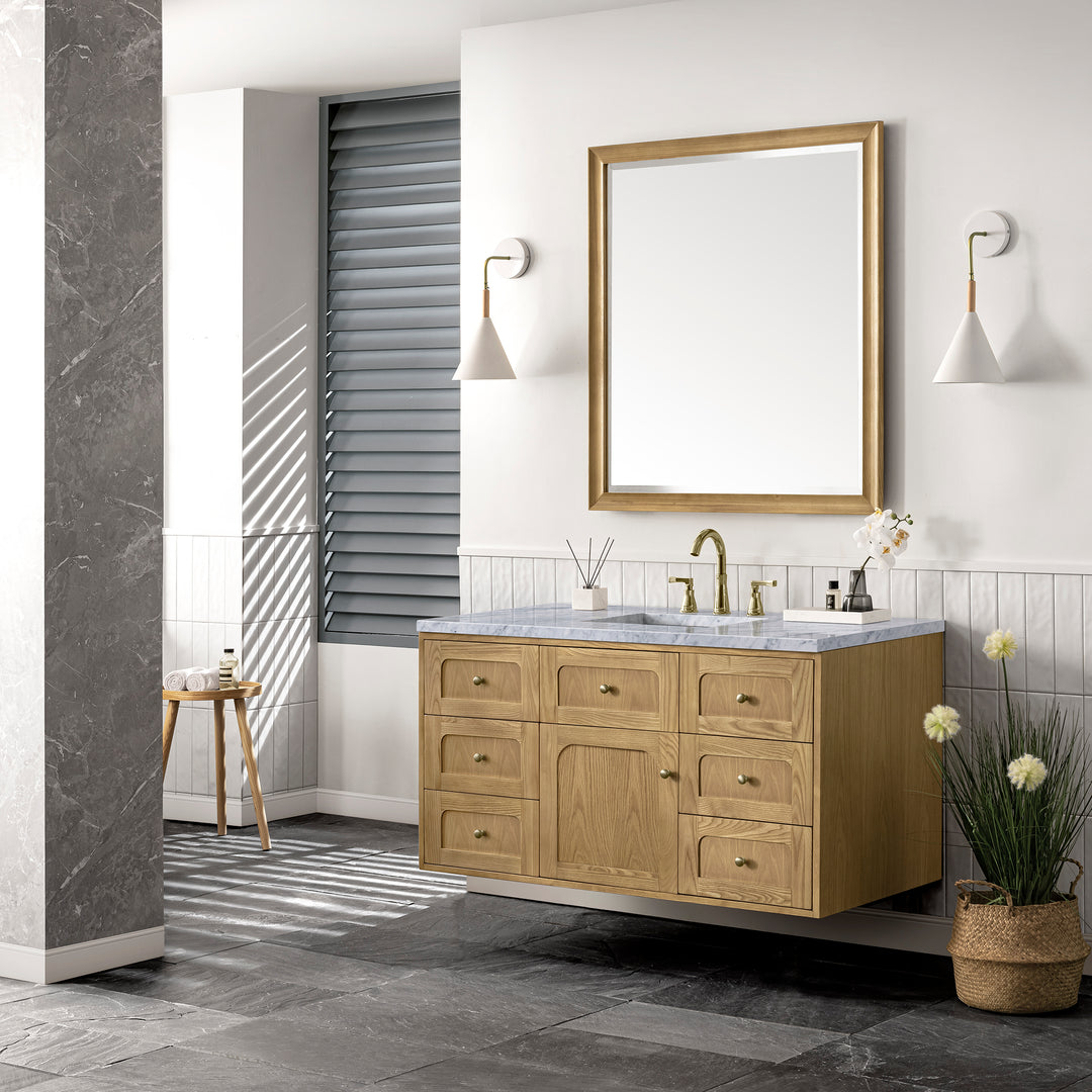 Laurent 48" Single Vanity, Light Natural Oak w/ 3 CM Cala Blue Top