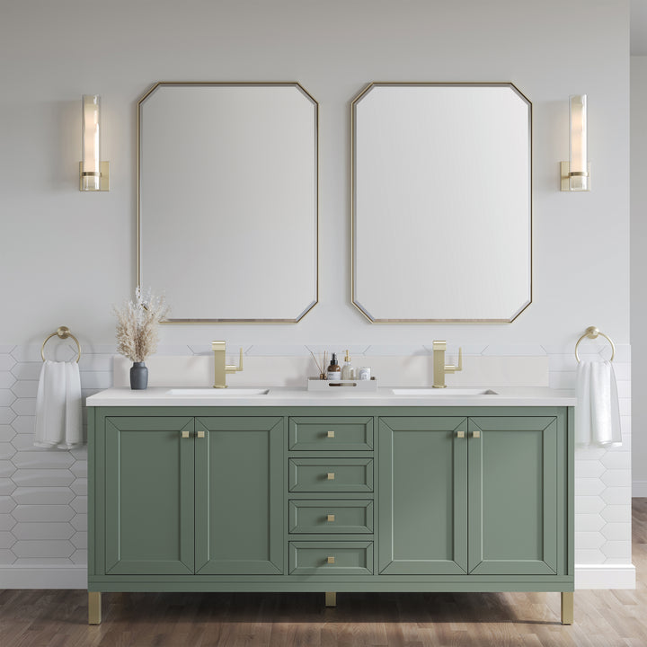 Chicago 72" Double Vanity, Smokey Celadon, w/ Single Hole 3CM White Zeus Silestone® Top & Backsplash
