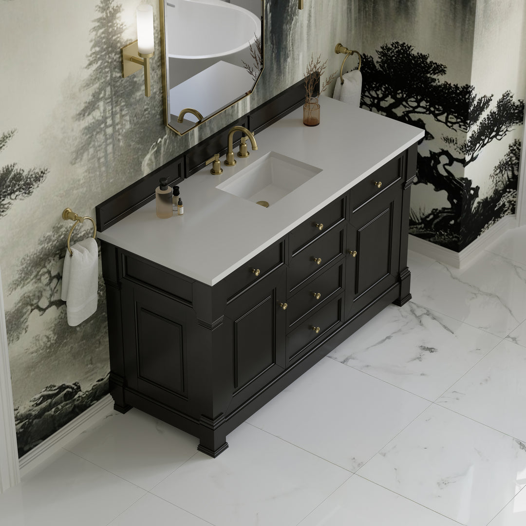 Brookfield 60" Single Vanity, Black Onyx, w/ 3 CM White Zeus Silestone® Top