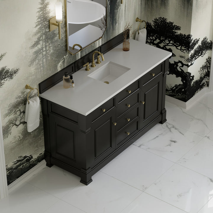 Brookfield 60" Single Vanity, Black Onyx, w/ 3 CM White Zeus Silestone® Top