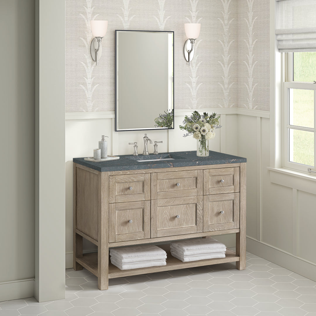 Breckenridge 48" Single Vanity, Whitewashed Oak w/ 3 CM Parisien Bleu Silestone Top