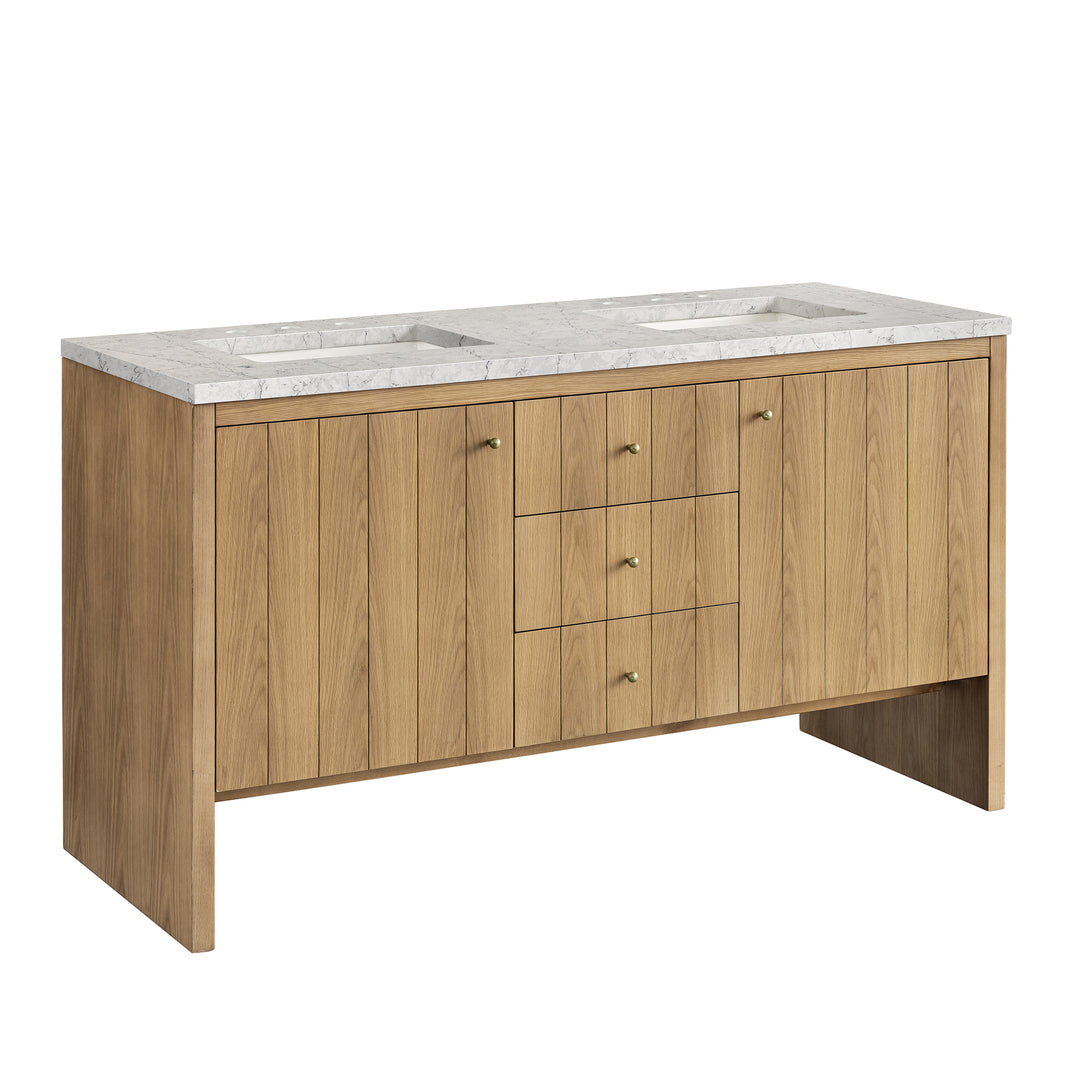 Hudson 60" Double Vanity, Light Natural Oak w/ 3 CM Eternal Jasmine Pearl Top