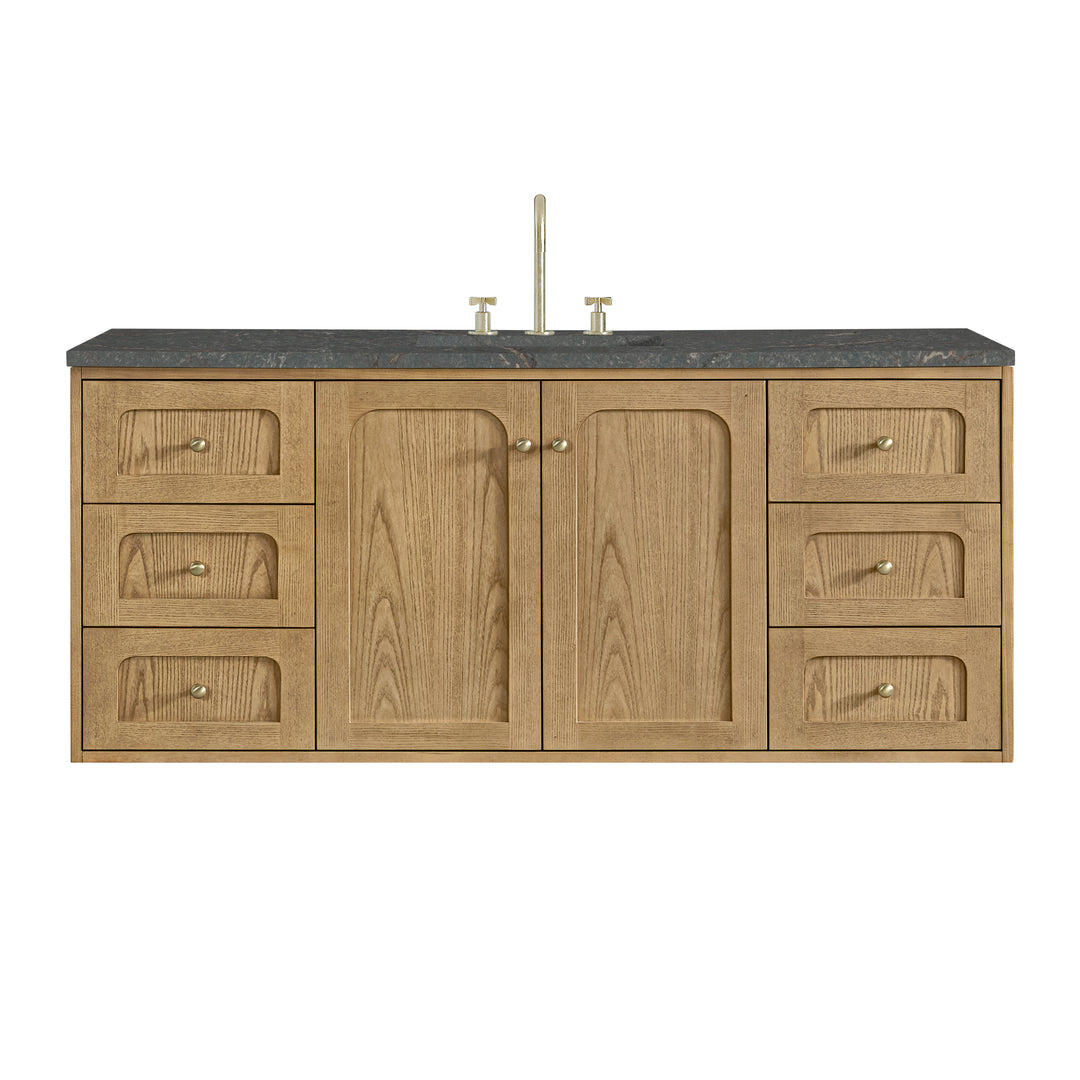 Laurent 60" Single Vanity, Light Natural Oak, w/ 3 CM Parisien Bleu Quartz Top