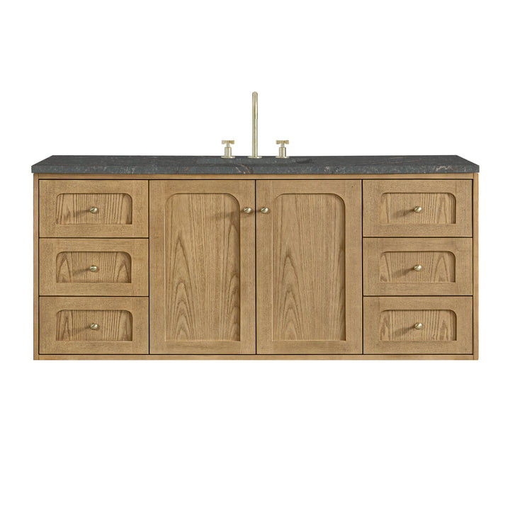 Laurent 60" Single Vanity, Light Natural Oak, w/ 3 CM Parisien Bleu Quartz Top