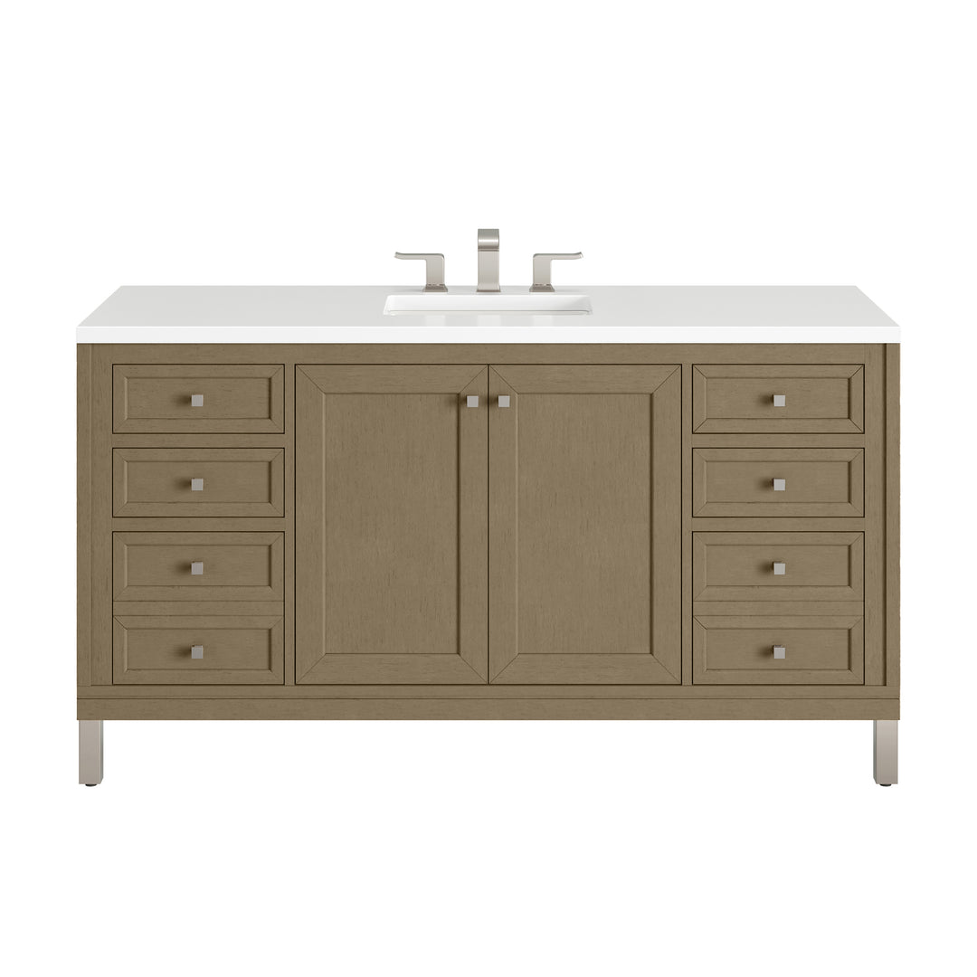 Chicago 60" Single Vanity, Walnut Whisper, w/ 3 CM White Zeus Silestone® Top