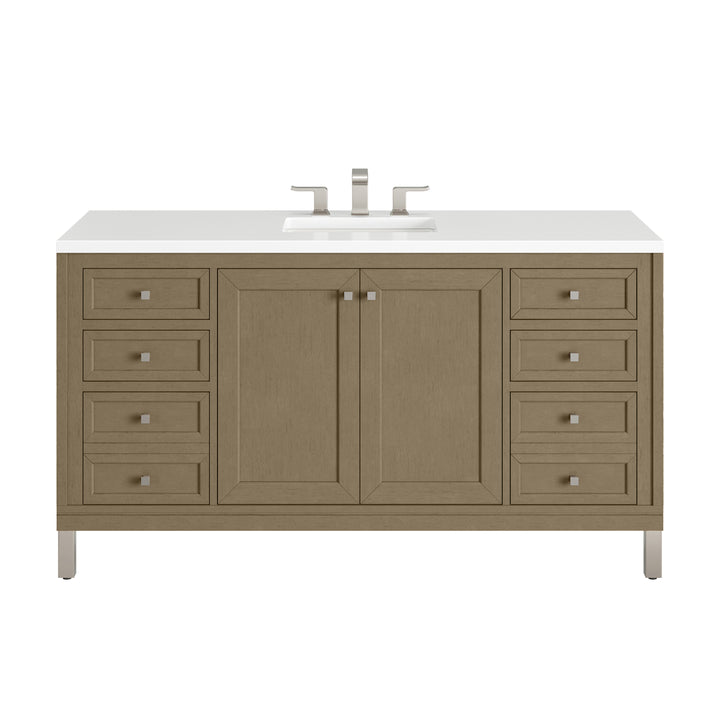 Chicago 60" Single Vanity, Walnut Whisper, w/ 3 CM White Zeus Silestone® Top