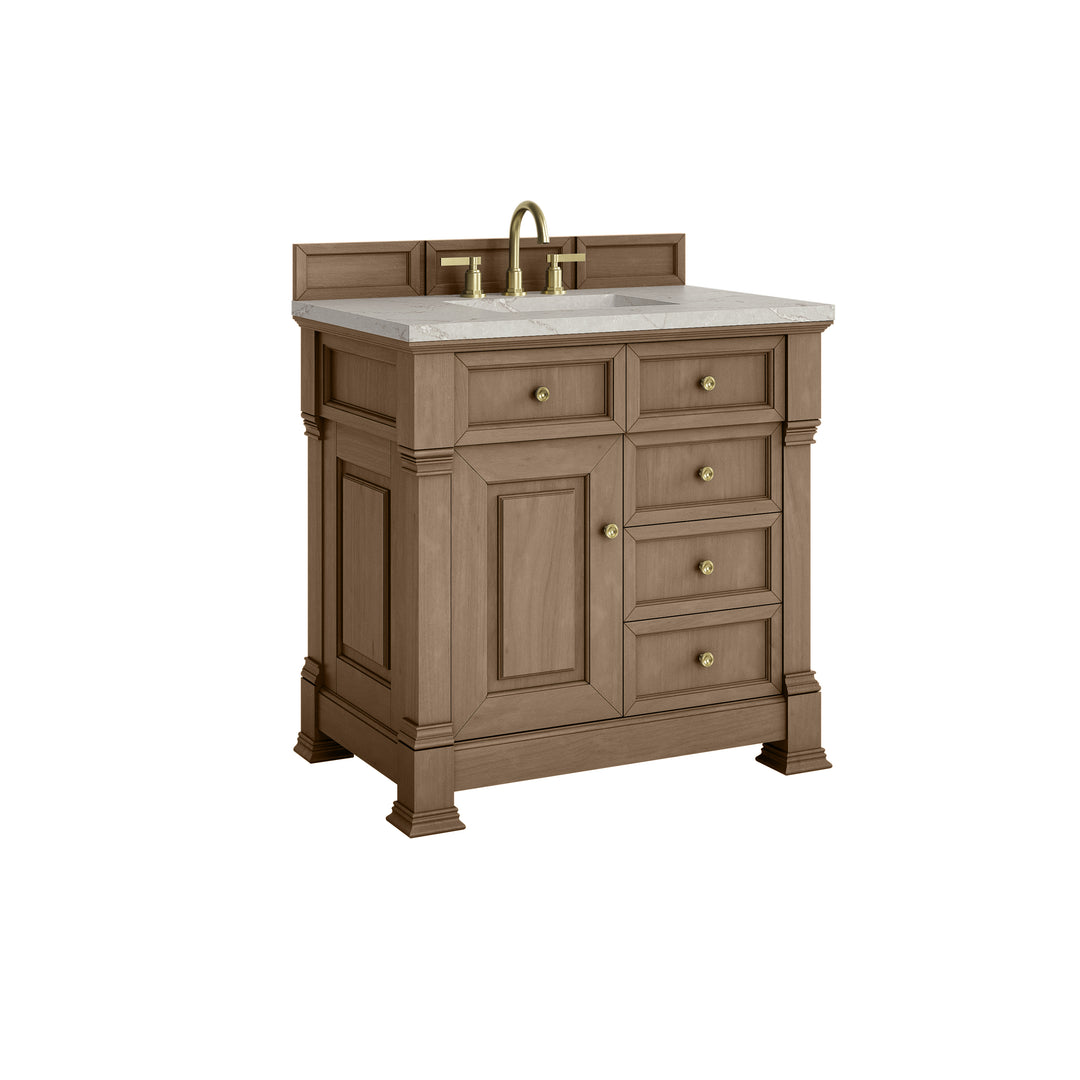 Brookfield 36" Single Vanity, Pecan w/ 3 CM Victorian Silver Silestone®  Top