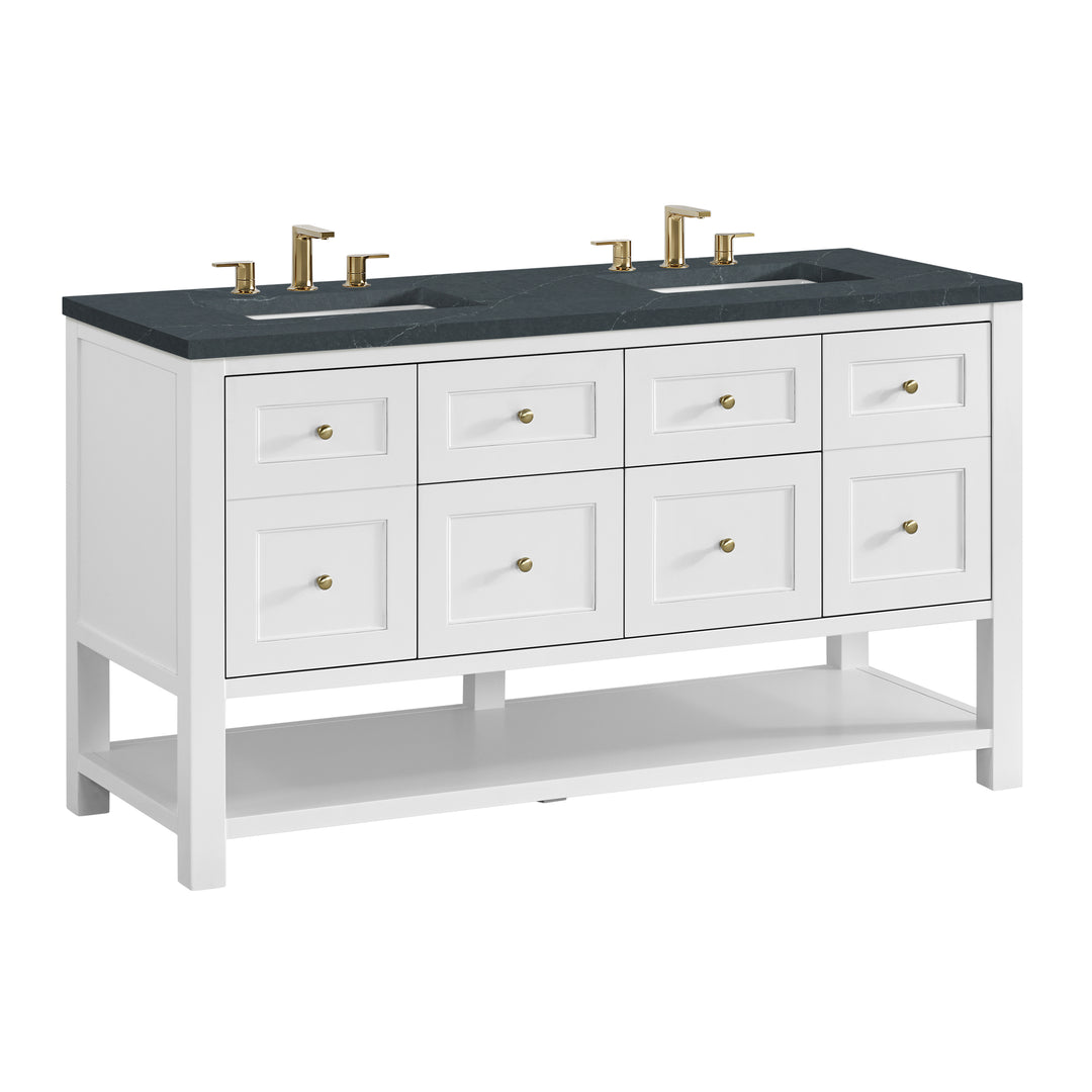 Breckenridge 60" Double Vanity, Bright White, w/ 3 CM Charcoal Soapstone Quartz Top