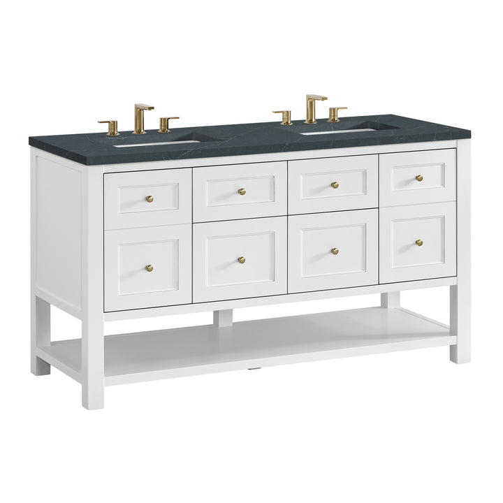 Breckenridge 60" Double Vanity, Bright White, w/ 3 CM Charcoal Soapstone Quartz Top
