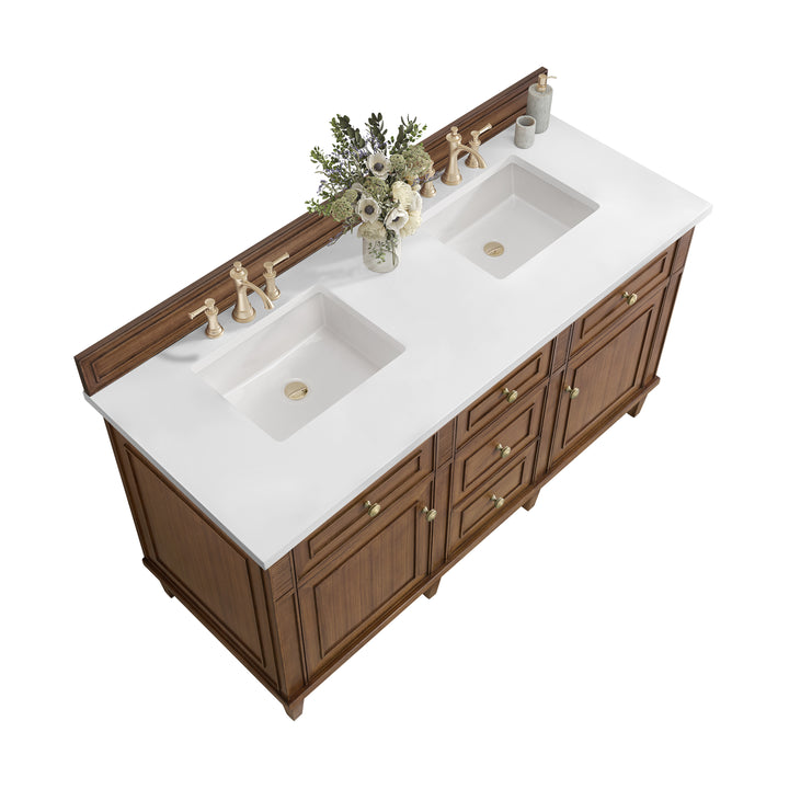 Lorelai 60" Double Vanity, Mid-Century Walnut w/ 3 CM White Zeus Silestone Top