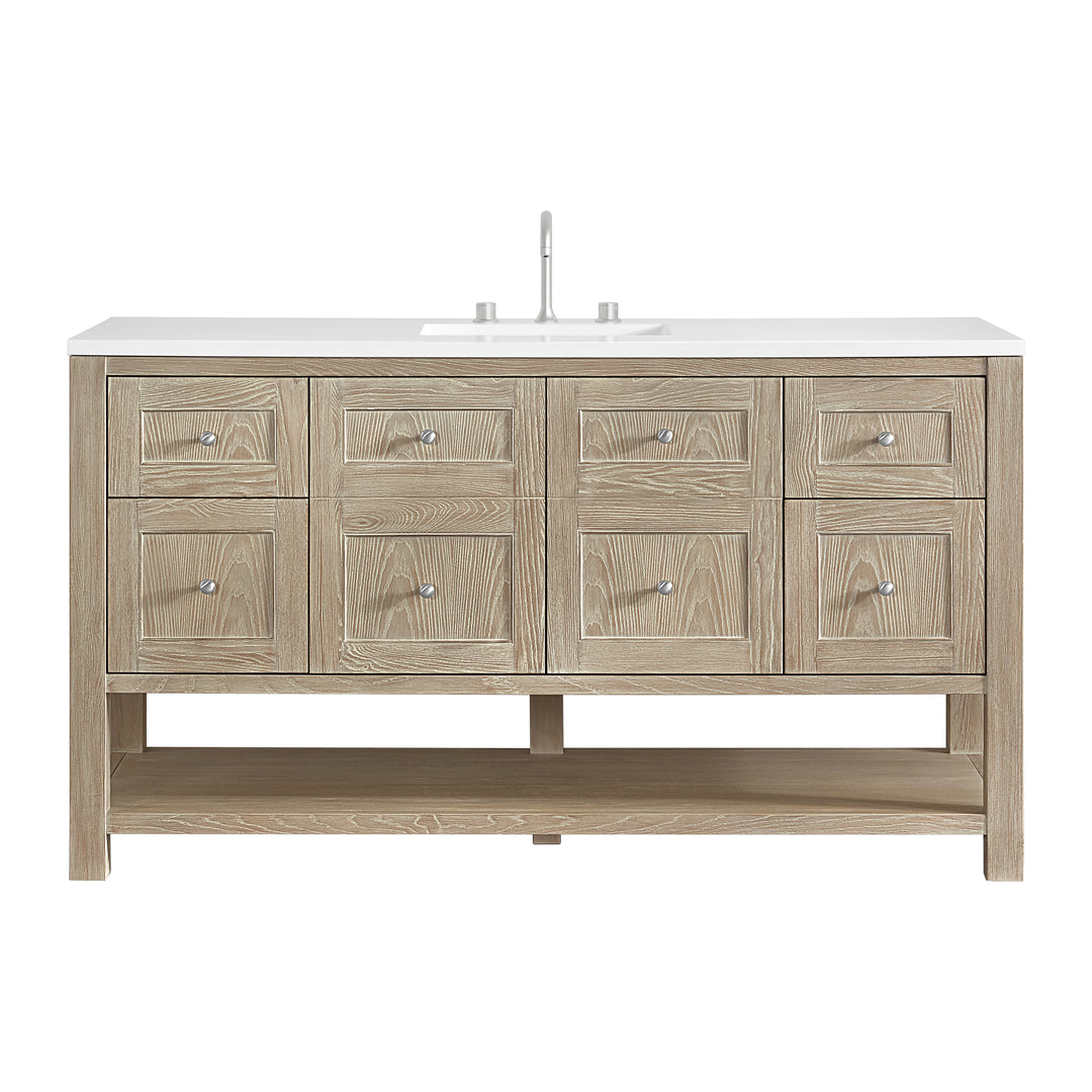 Breckenridge 60" Single Vanity, Whitewashed Oak, w/ 3 CM White Zeus Quartz Top